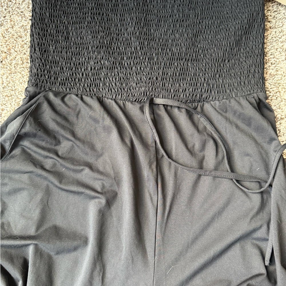 HALARA Black Strapless Smocked Jumpsuit